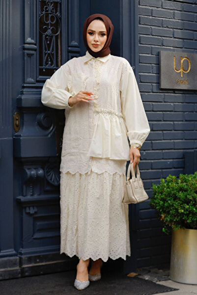 Neva Style Beige Laced Hijab Tunic - 14261Beige