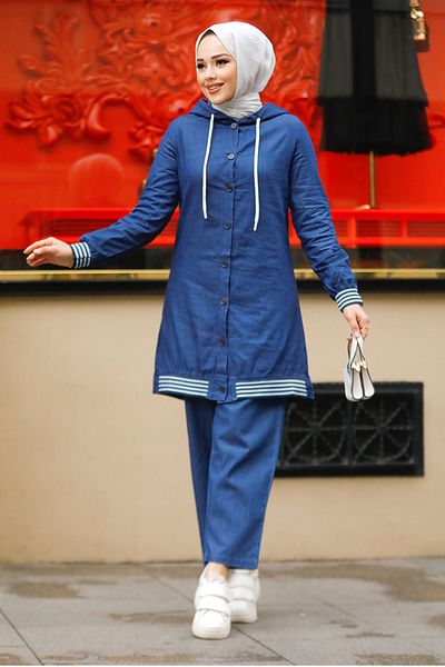 Neva Style بدلة جينز مزدوجة بأزرار باللون الأزرق الداكن 19111L