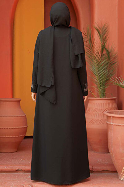 Neva Style Μαύρο Hijab Abaya - Λεπτομέρεια με χάντρες, Μοντέλο 26331S