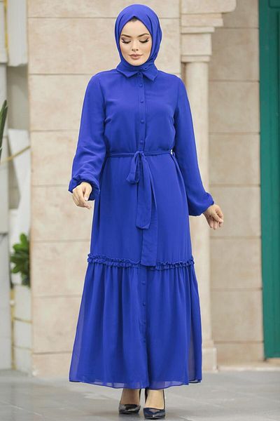 Neva Style Φόρεμα με κουμπιά Sax Blue Hijab 12443sx