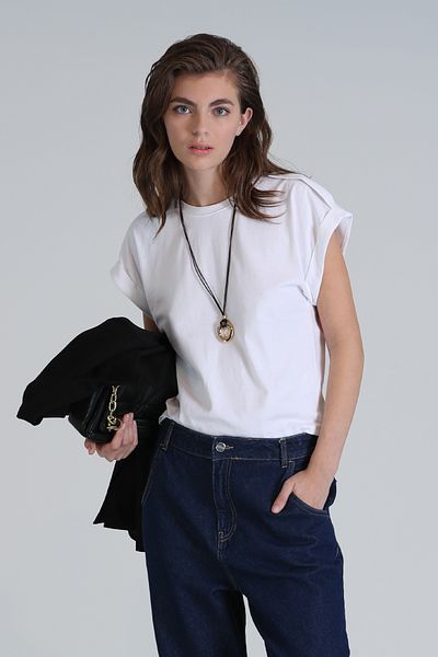 Lufian Tricou alb pentru femei Clara, cu croiala normală