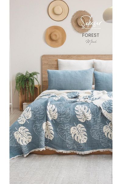 Şaheser Set cuvertură de pat din muselină Forest 6 straturi 100% bumbac