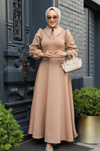 Neva Style Φόρεμα Hijab Baby Collar Biscuit - 23123BS