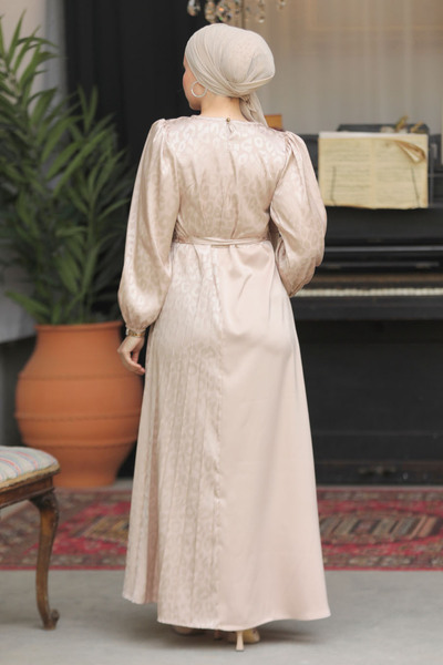 Neva Style Kemerli Bej Tesettür Elbise 30381BEJ