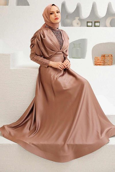 Neva Style Beaded Mink Hijab Evening Dress 22451V
