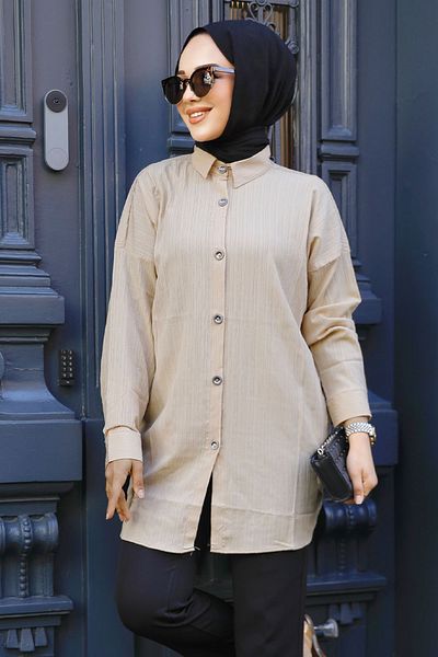 Neva Style Tunica Hijab Bej Nasturi 20405BEJ