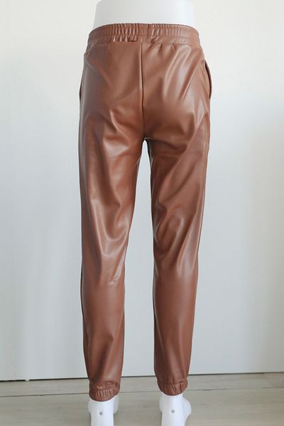Neva Style Faux Leather Tan Hijab Pants 10210Tb