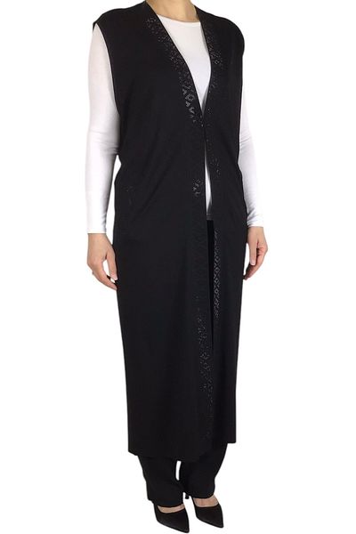 ECE GİYİM Women's Long Vest with Agrafed Front and Stone Detail Pocket