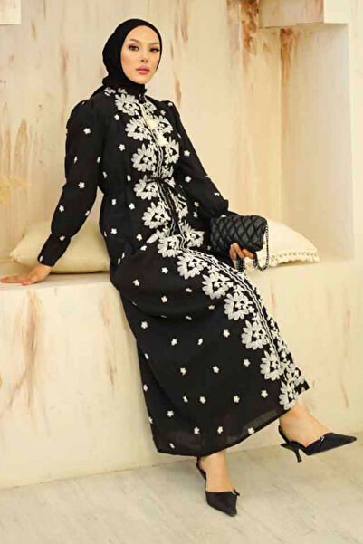 Neva Style Чорна сукня Tesettur з візерунком Модель № 13503S