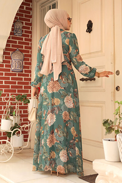 Neva Style Φόρεμα Hijab με λουλουδάτο σχέδιο πράσινο 279083Y