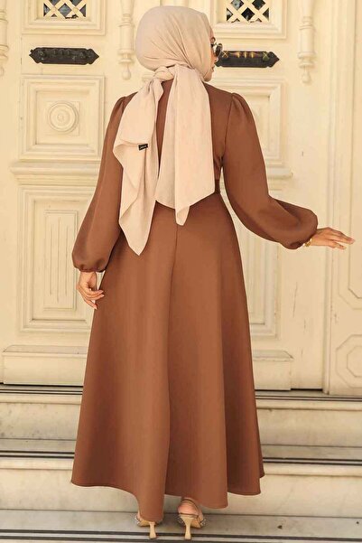 Neva Style Kemerli Kahverengi Tesettür Elbise 23102KH