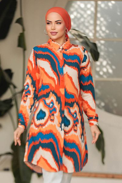 Neva Style تونيك فيسكوز برتقالي منقوش 11671t
