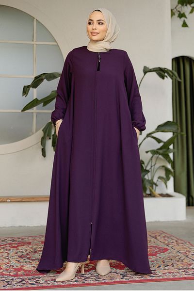 Neva Style Hijab de prune cu fermoar Ferace 26301MU