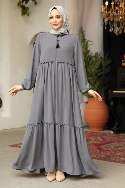 Neva Style Layer Pleated Gray Hijab Rabia Crepe Ferace 615GR