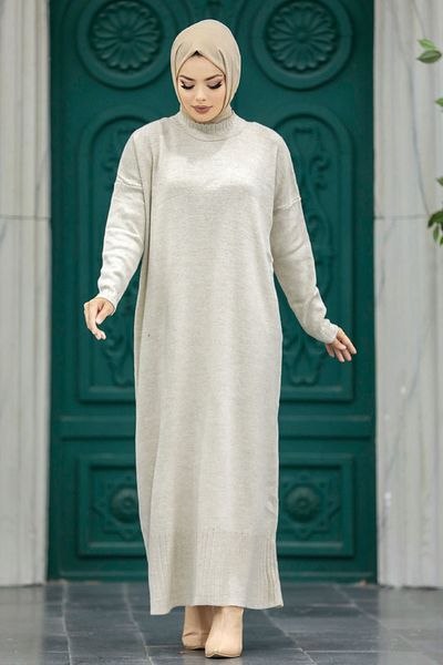 Neva Style - Rochie tricotaj Hijab Bej 3409bej