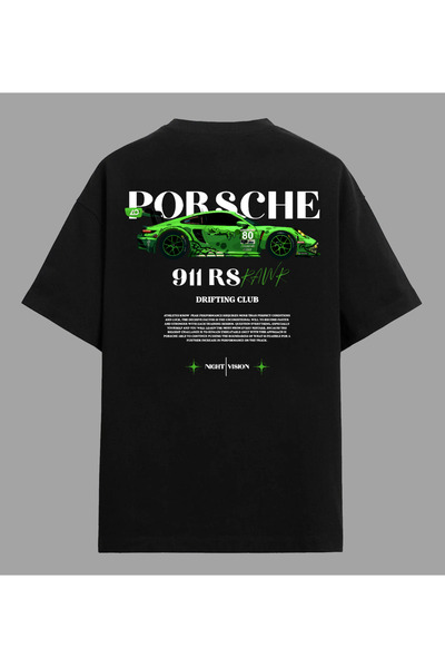 Edizen Tricou Porsche 911 RS Raw Green Premium Unisex Oversize 100% Bumbac Negru