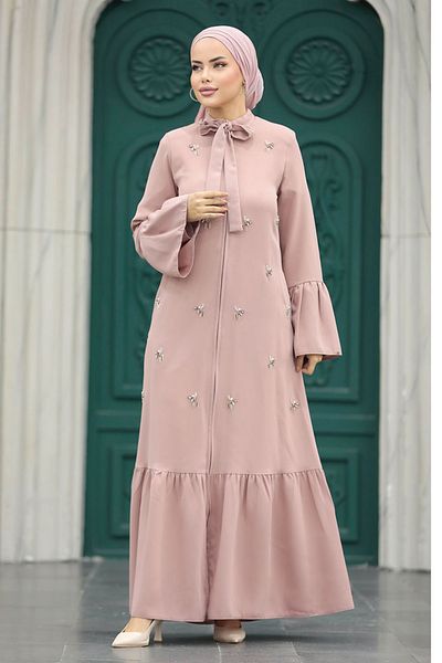 Neva Style Χάντρες Κεντημένη Πούδρα Hijab Ferace 20009pd
