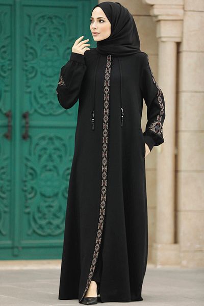 Neva Style حجاب أسود منقوش Ferace 41563s