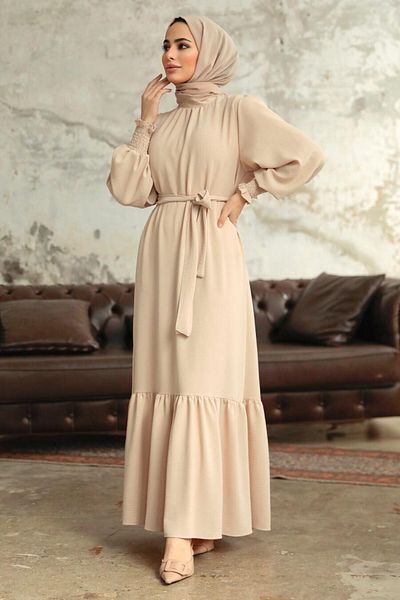Neva Style - Fusta cu volan rochie hidžáb crem 5972kr