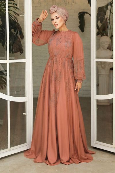 Neva Style Beaded Tile Hijab Evening Dress 22031Krmt