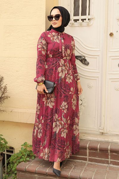 Neva Style Cherry Hijab Dress - Floral Pattern, Model 50355VSN