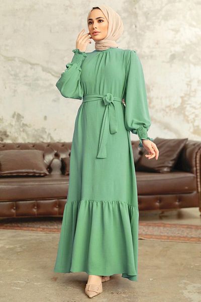 Neva Style Φόρεμα Hijab με βολάν με άκρη φούστας 5972mint