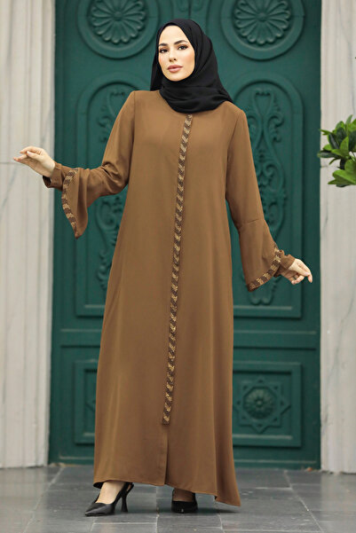 Neva Style Bead Detailed Tan Hijab Ferace 626Tb