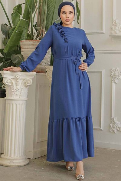 Neva Style Ζαρτιέρες Indigo Blue Hijab Φόρεμα 659ım