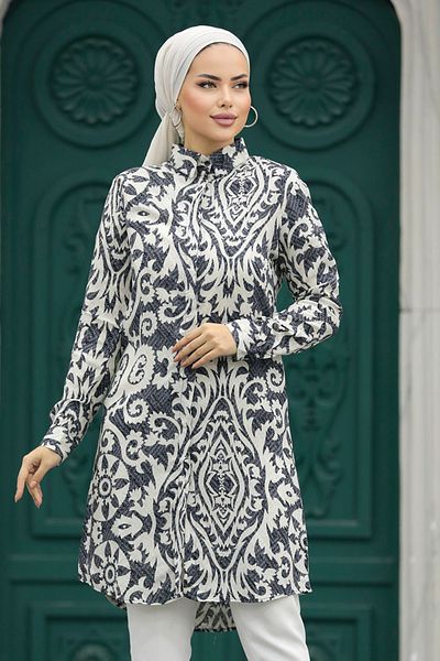 Neva Style تونيك فيسكوز محتشم أسود منقوش 11663s