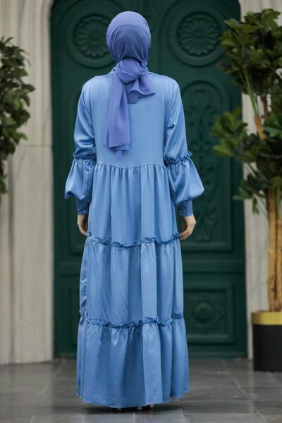 Neva Style Kat Pleated Indigo Blue Hijab Dress 5884Im