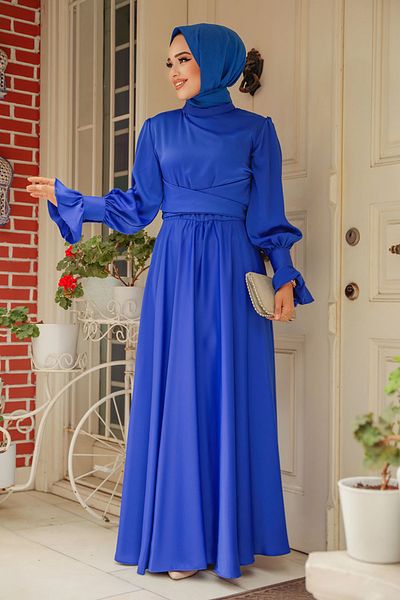 Neva Style Sax Blue Hijab Satin Evening Dress 5983Sx