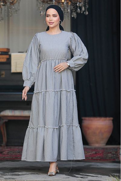 Neva Style Rochie neagră plisată cu hijab 30252s