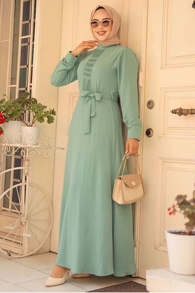 Neva Style Φόρεμα Hijab Mint - Με ζώνη, Μοντέλο No: 6621MINT