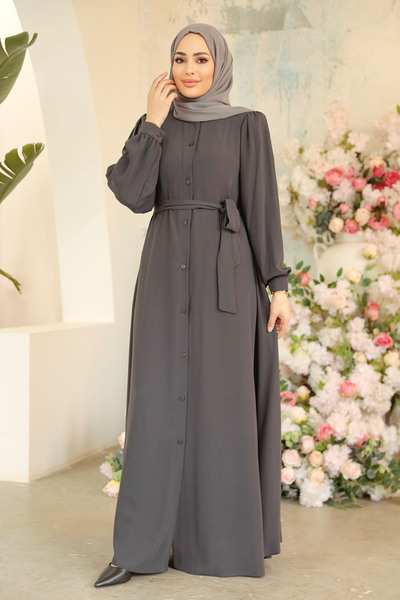 Neva Style Buttoned Smoked Hijab Ferace 45277FU