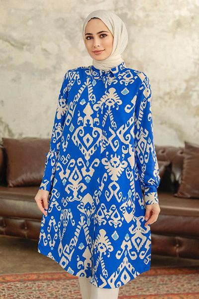 Neva Style Μοτίβο Sax Blue Hijab Viscose Tunic 11627sx