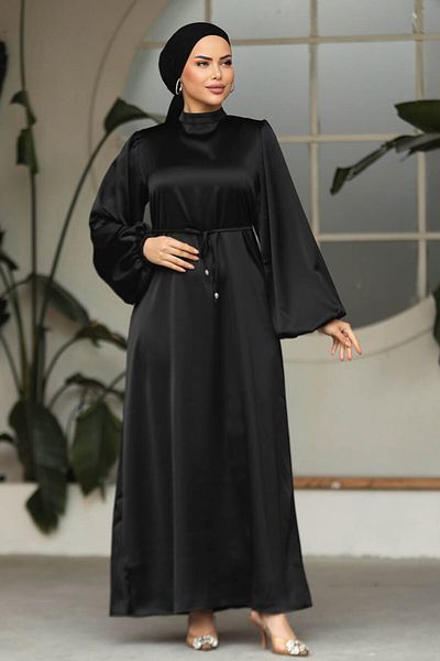 Neva Style Rochie neagră cu mânecă cu balon 30371s