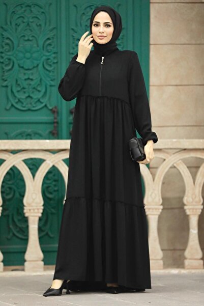 Neva Style Kat Pleated Black Hijab Rabia Crepe Ferace 615S