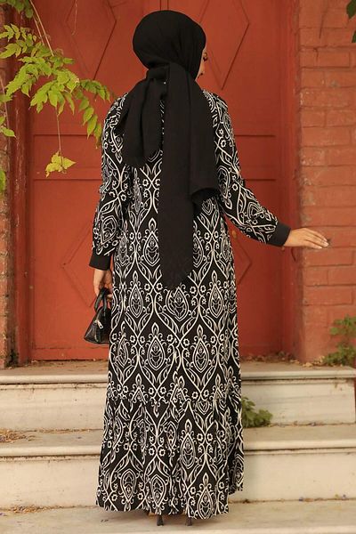 Neva Style Rochie neagră cu hijab cu model 2297s