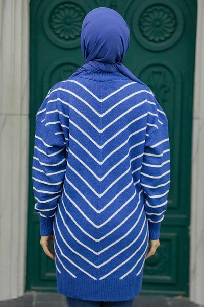 Neva Style سترة محبوكة مخططة باللون الأزرق النيلي 81861ım