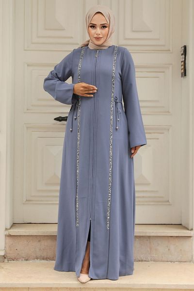 Neva Style Mărgele Detaliat Blue Hijab Ferace 20008m