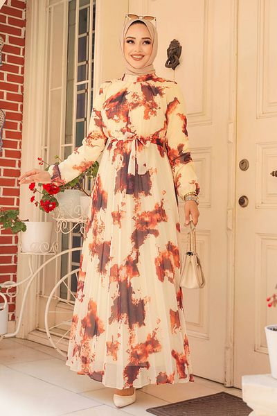 Neva Style Rochie Hijab cu model de culoare cărămidă - 34461KRMT
