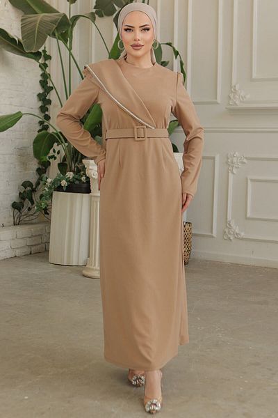 Neva Style Μπισκότο Καμιζόλα Βραδινό Φόρεμα με Πόρπη Ζώνη 664bs