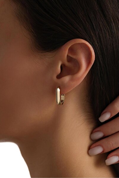 Tufanlar Kuyumculuk 14 Ayar Oval Taşlı Altın Küpe