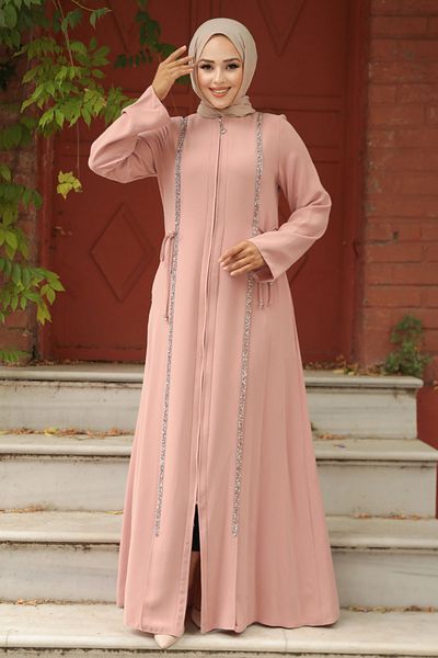 Neva Style Mărgele Brodate Pudră Hijab Ferace 20008pd