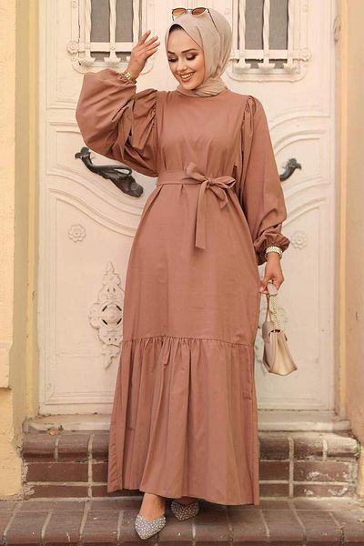 Neva Style Φόρεμα Hijab Dark Mink με ζώνη 57350kv