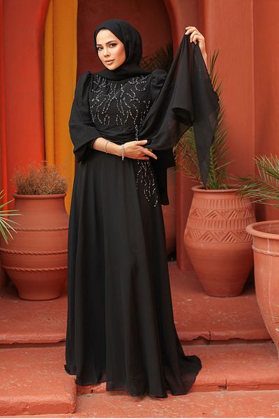 Neva Style Beaded Black Hijab Evening Dress 52021S