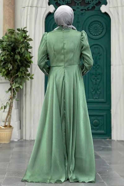 Neva Style Beaded Green Hijab Evening Dress 25854Cy