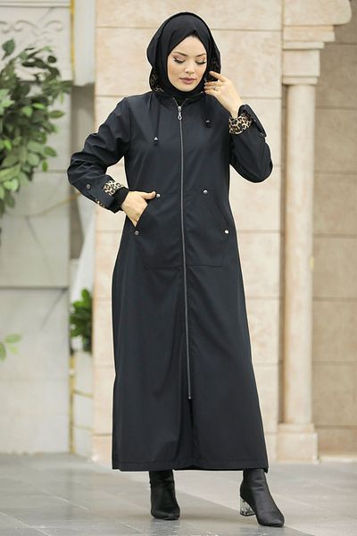 Neva Style - Palton negru cu hijab cu glugă 60623s