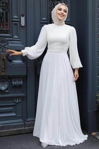 Neva Style Βραδινό φόρεμα Hijab με μανίκια εκρού 5470e