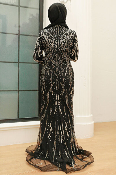 Neva Style Bead Embroidered Fish Silver Hijab Evening Dress 931Gms